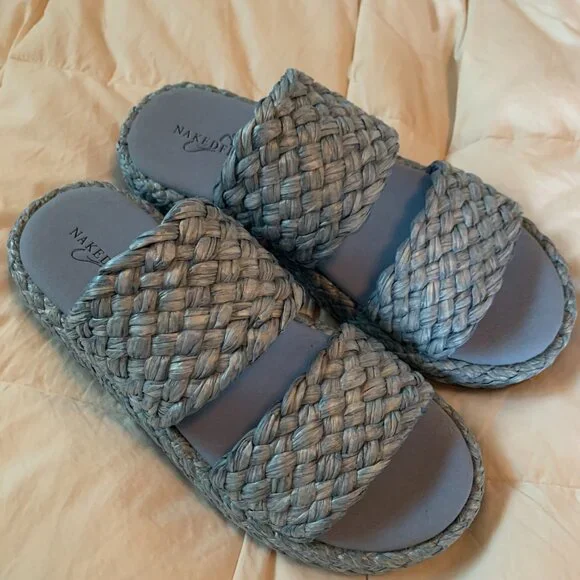 COPY - Naked Feet Santorini in blue raffia espadrille sandals nwot size 9 - Picture 4 of 6